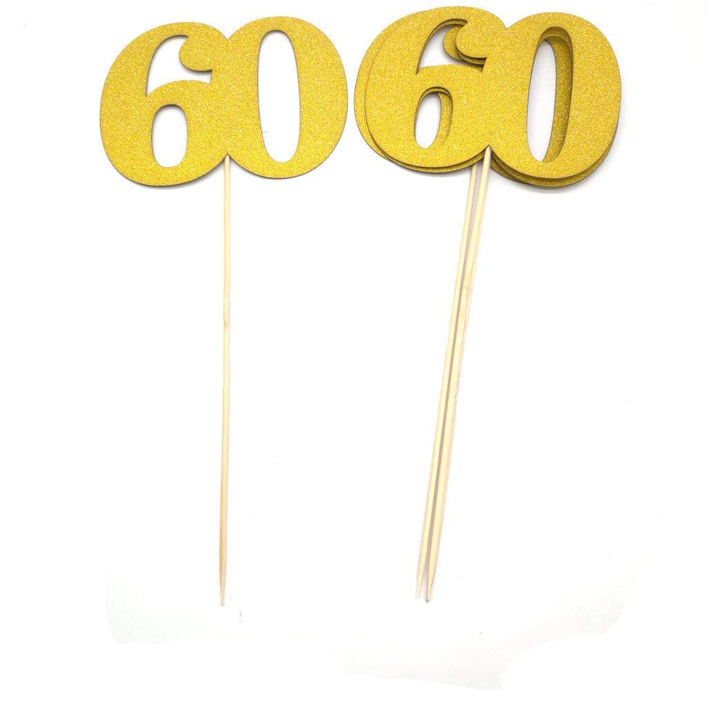 60th Centerpiece Sticks for 60th Anniversary Decorations College or High School Reunions or Company Celebrations and Galas Decorations 4CT (Gold)