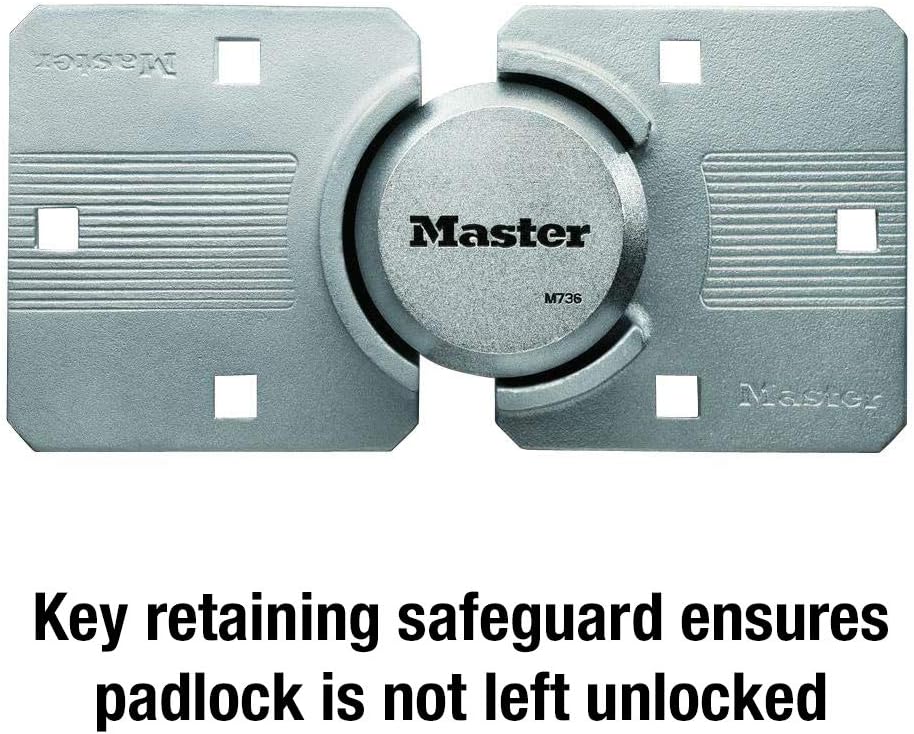 Master Lock M736XKAD Magnum Heavy Duty Solid Steel Hidden Shackle Padlock with Key, High Security Hasp - - 