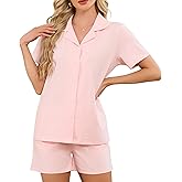 HEARTNICE Short Sleeve Pajamas Set for Women, Button Down Lounge Pjs Shorts with Pockets Sleepwear Summer 2 Piece Soft