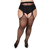 MeMoi Plus Size Curvy Suspender Lace Pantyhose, Control Top Pantyhose for Women, Lightweight Womens Stockings - Sizes 1X-7X