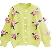 FindThy Women’s Kawaii 3D Floral Cardigan Long Sleeve Crewneck Knit Cardigan Sweaters