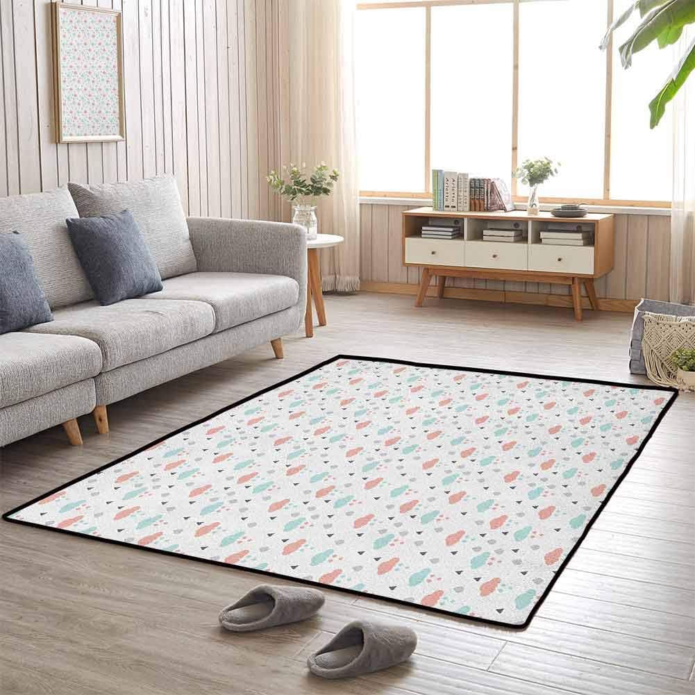 Pastel Area Rug for Living Room 6'x9' Provides Protection and Cushion for Area Rugs and Floors Scandinavian Design Clouds with Raindrops and Triangles Weather in Winter Baby Blue Blush Grey