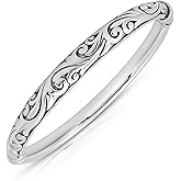 MAX + STONE Lightweight Hollow 925 Sterling Silver Bangle Bracelet for Women | 7 Inch Silver Bracelets with Hinged Clasp | Anti-tarnishing Hypoallergenic Silver Bangles for Women