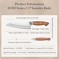 HEZHEN Santoku Chef Knife-7.3 inch Blade German DIN