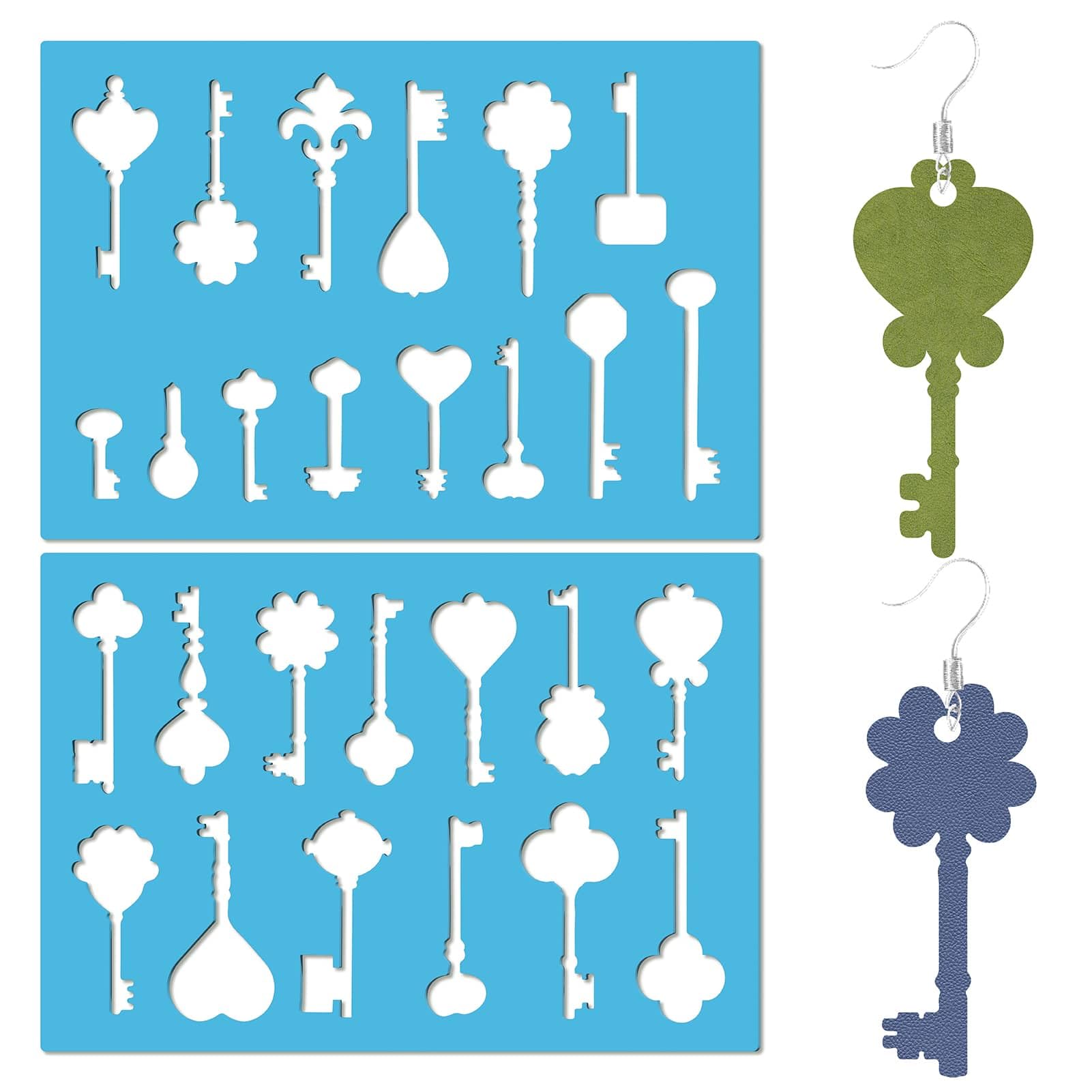 GORGECRAFT 2 Styles Key Stencils Reusable Earrings Making Template Love Heart Keys Leather Jewelry Templates Acrylic Lapidary Cutting Stencil for Necklace Making Jewelry DIY Crafts 5.12x3.54 Inch