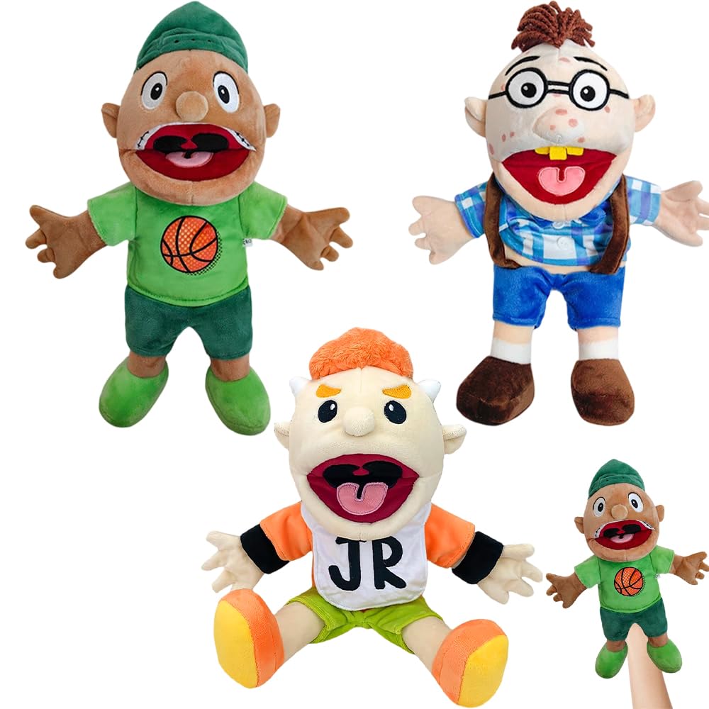 Gobesty 3PCS Jeffy Puppet Plush Toy Doll, 40CM Jeffy Hand Puppets with Working Mouth, Mischievous Funny Puppets Toy for Play House, Boys and Girls, Soft Puppet for Birthday Christmas Halloween Party