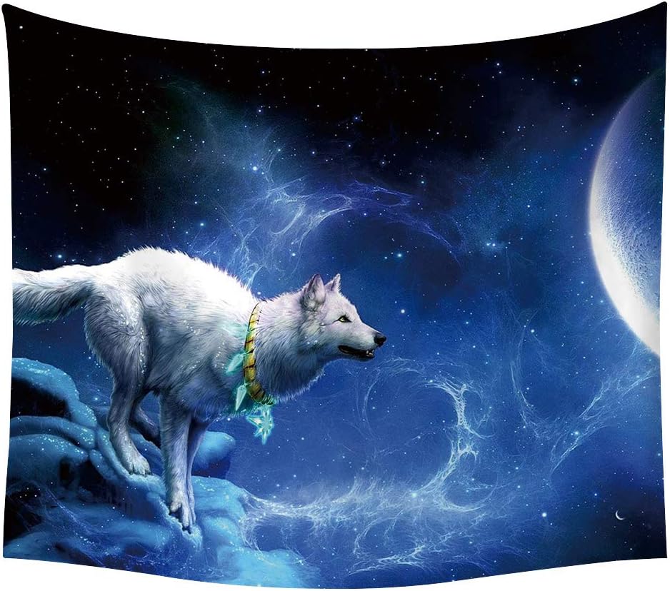 Morbuy Multi-colored Wolf Painting Mandala Tapestry Wall Hangings, Art Decor Home Dorm Tapestries Bohemian Decorative Yoga Bedspread Table Cloth (150 x 200cm, Wolf E)