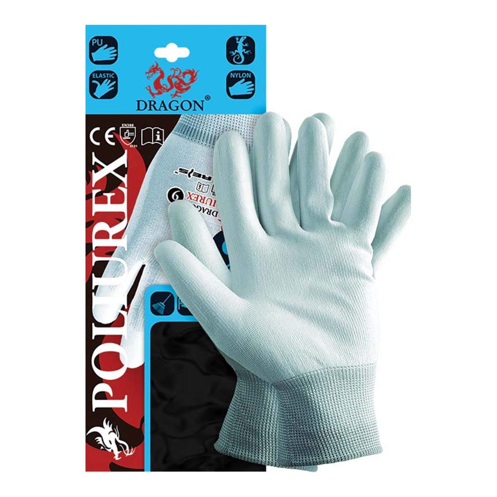Reis Poliurex8 Dragon Protective Gloves, Light Blue-White, 8 Size, Pack of 12
