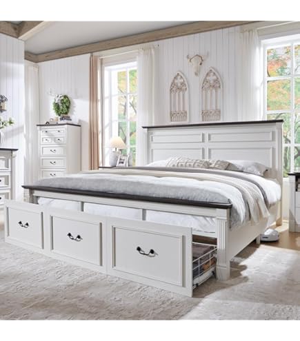 Amazon.com: Coaster Home Furnishings - Sandy Beach - Wood - Queen Panel Bed  with Carved Panels, Tall Headboard, and Turned Legs - Bedroom - Cream White  - 201301Q : Home & Kitchen