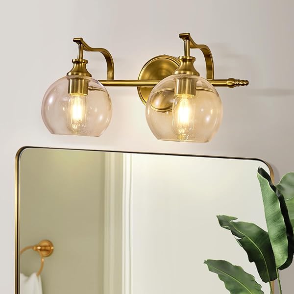 ANDY STAR GOLD BATHROOM LIGHT FIXTURES, 2-LIGHT BRASS...