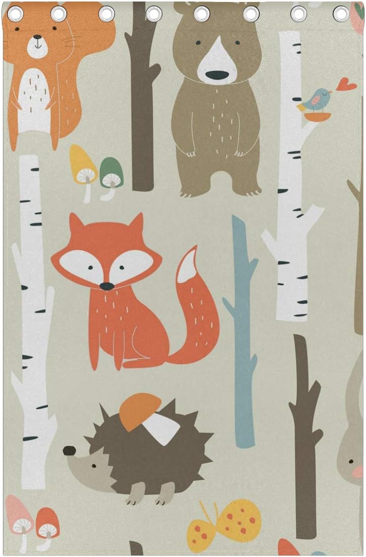 ISAOA Birch Forest Animals Fox Rabbit Window Curtains for for Livingroom Bedroom Kids Room,84x55 Inches,2 Panels Eyelet Blackout Curtains - Image 5