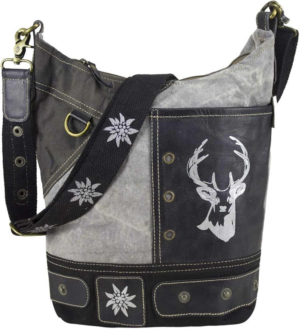 Domelo Traditional Women's Hobo Traditional Dirndl Bag Shoulder Bag Vintage Bag Shoulder Bag Handbag Canvas Bag Oktoberfest Wiesn Traditional Grey Black
