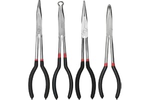 DIRBUY Long Needle Nose Pliers Set - 4 in 1 Bent Needle Nose Pliers 90 Degree - 11 inch Spark Plug Wire Removal Tool for Wire Bending,Shaping,Trimming