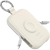 RORRY Portable Charger, 5000mAh Portable Charger Power Bank with Built-in Cables, Travel Keychain Battery Pack for Apple Watch Ultra/11/10/9/8/7/6/SE, iPhone Air/17/16/15/14/13/12, Starlight