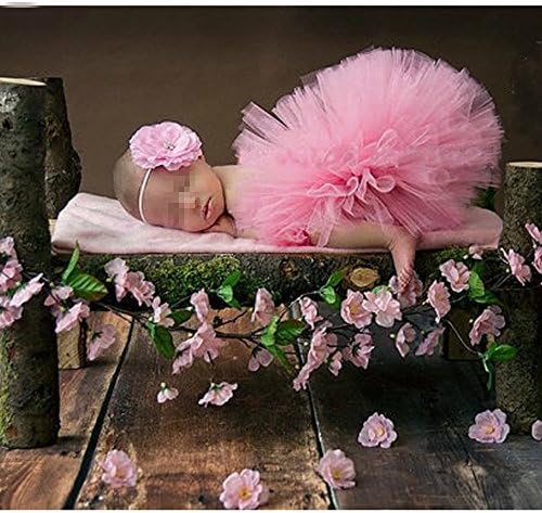 ColorName Newborn Girls Photo Photography Prop Tutu Skirt Headband Outfits (pink)