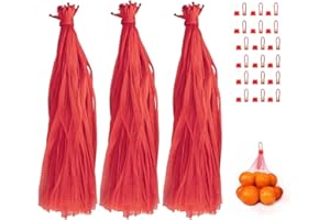 100 Pcs 20''Red Poly Bags,Reusable Mesh Nylon Netting with Loop-Style Closures,Red Mesh Nylon Netting Produce Grocery Seafood