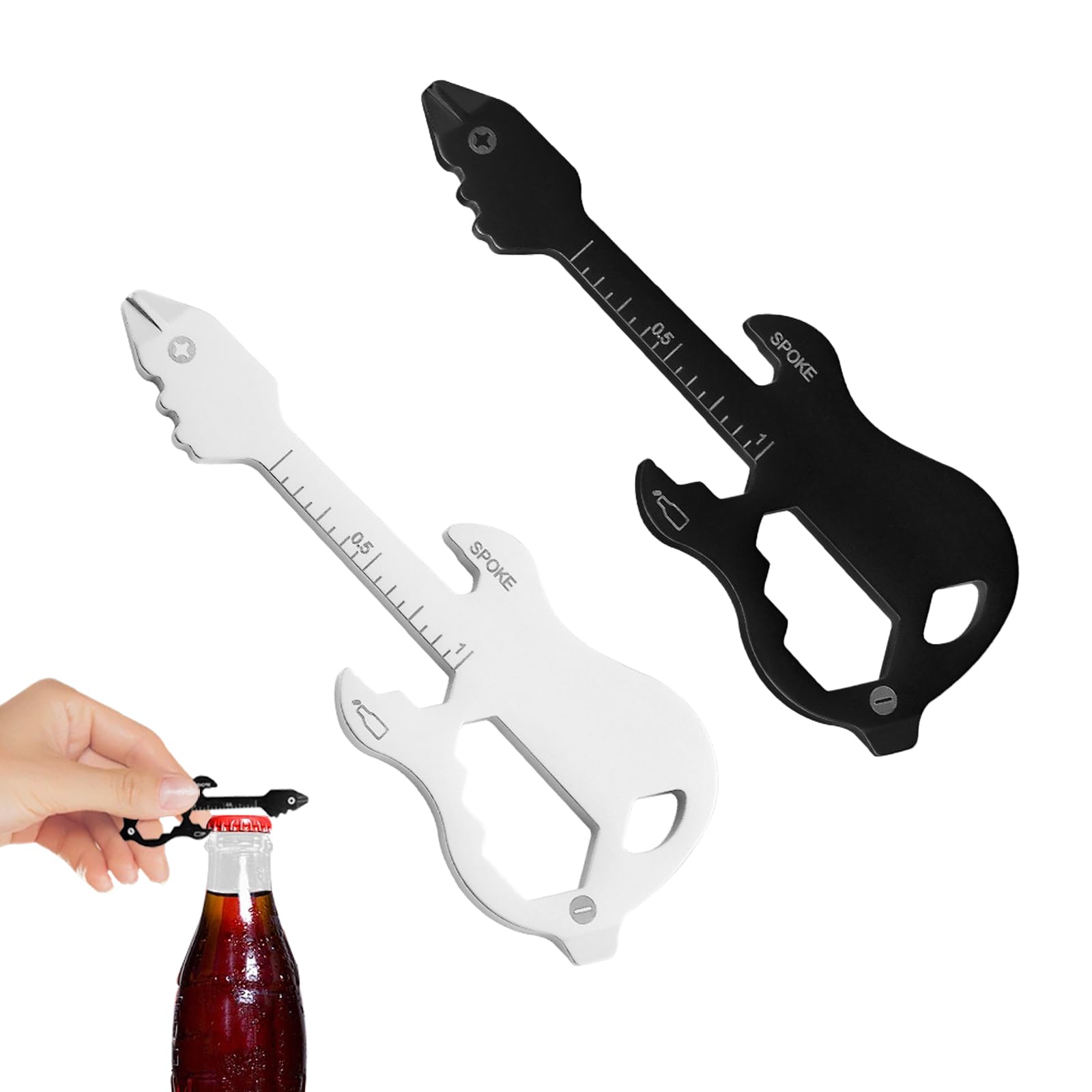 KASESSS Beer Bottle Opener, 2 Pcs Guitar Beer Opener, Stainless Steel Bottle Openers with Scale Portable 6 in 1 Multi Tool Card Multifunctional Pocket Tool for Home Pub Outdoor Camping