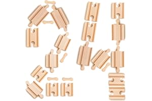 Playful Pupilz 24 pcs Wooden Train Track Connectors Real Wood Railway Adapters; Compatible with Thomas, Brio, Melissa & Doug, Chuggington, and Imaginarium Kids Toy Railroad Sets