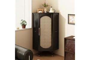 Bamboo Fan-Shaped Corner Storage Cabinet, Plastic Rattan Display Case for Small Spaces, Multifunctional Sideboard for Kitchen