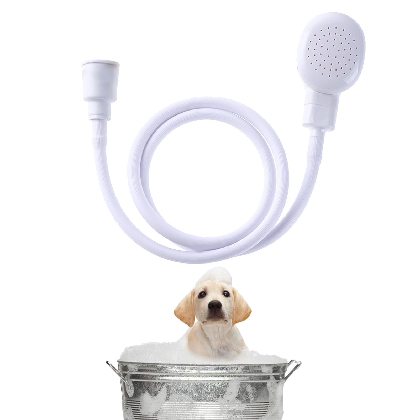 Shower Attachment for Taps, Single Tap Shower Attachment for Bath Taps, Multi-Purpose Shower Hose for Pet Bathing and Hair Washing, 130 Cm PVC White Shower Attachment for Bath