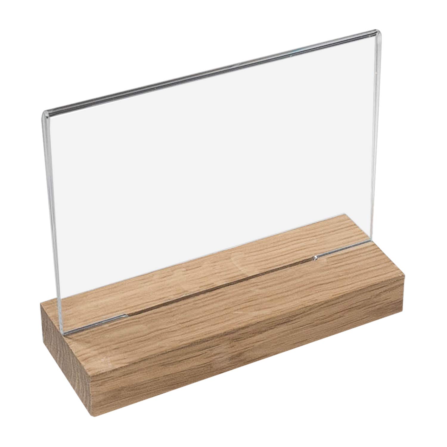 HMF 46943 Acrylic Menu Holder with Wooden Foot | DIN A5 Landscape Format | Transparent