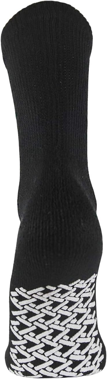 3 Pairs of Non-Skid Diabetic Crew Socks, Non Binding Top Therapeutic Cotton Gripper Socks (Black, Size: 10-13): Health & Personal Care