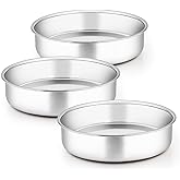 TeamFar 9½ Inch Cake Pan, 3 Pcs Round Tier Cake Pans Set Stainless Steel for Baking Steaming Serving, Perfect for Birthday Wedding Celebrations, Healthy & Sturdy, Mirror Finish & Dishwasher Safe