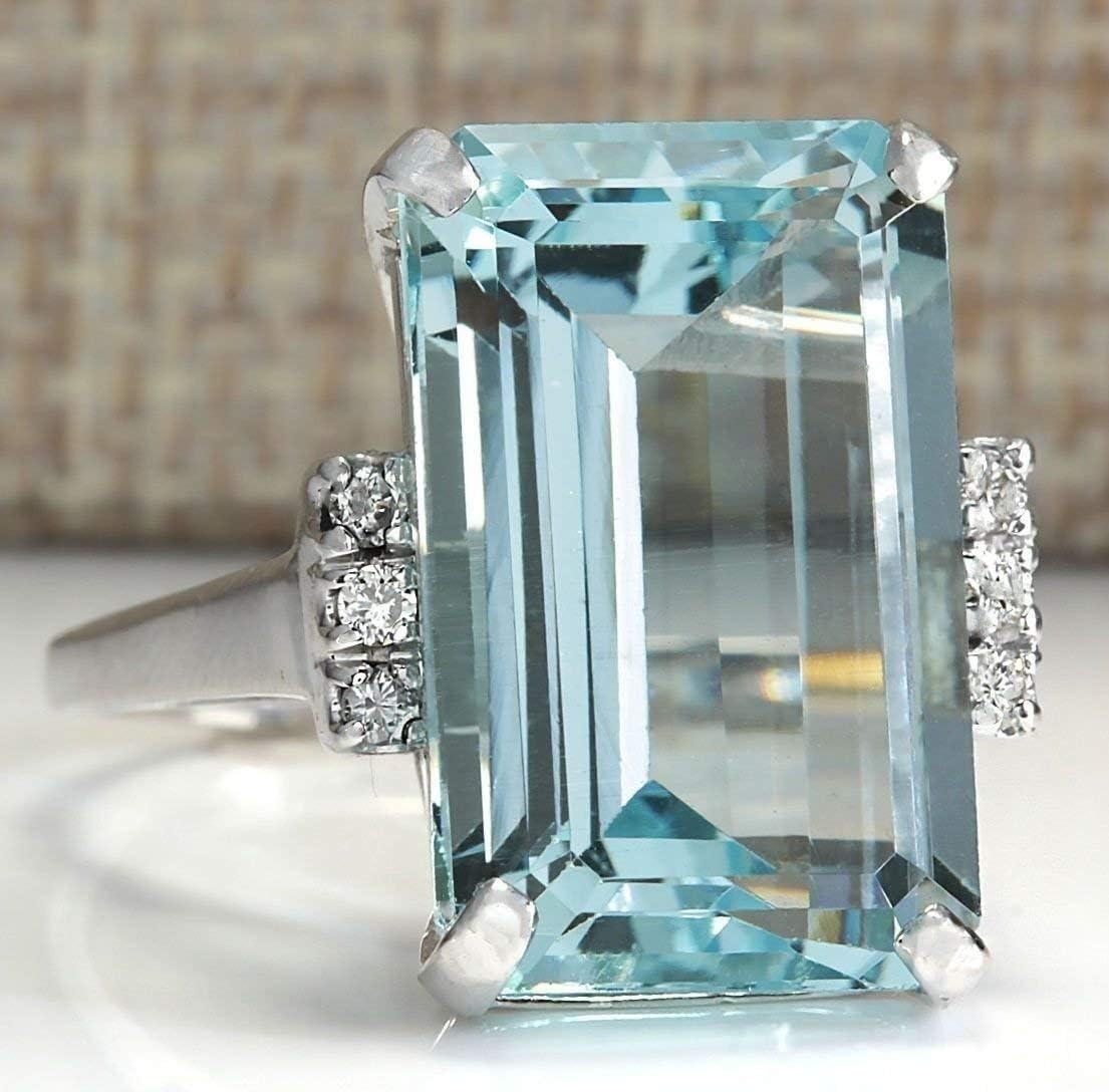Women Fashion 925 Silver Emerald Cut Blue Aquamarine Wedding Jewelry Ring Sz5-12 by khime (9)