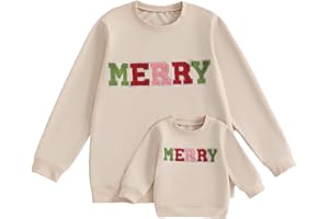 Karuedoo Mommy and Me Outfits Christmas Family Matching Outfits Merry Letter Embroidered Sweatshirt Long Sleeve Shirts Top