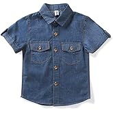 Mesinsefra Boys' Short Sleeve Denim Button Down Lightweight Shirt Summer