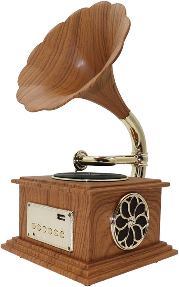 Phonograph Gramophone Bluetooth 4.2 Record Player Music Dynamic Stereo Speaker, Mini Metal Retro Style Audio Cable Home Office Club Bar Decor Ornaments