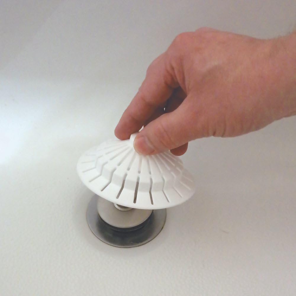 DANCO Universal Bathroom Bathtub Suction Cup Hair Catcher Strainer and Snare | Fits Lift & Turn, Push Button & Trip Lever Bathtub Drains | White (10771) - - 