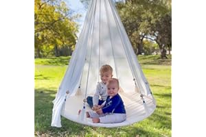 GLADSWING Saucer Swing for Kids, 45 Inch Swing Chair, Outdoor Tree Swing, Indoor Nest Swing Tent with Silky Veil,Disc Swing Set for Backyard,Playground, 500 Lbs Capacity, Beige