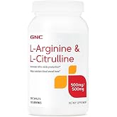 GNC L-Arginine + L-Citrulline 500mg, 120 Caplets, 120 Servings | Supports Nitric Oxide Production and Healthy Blood Vessel Tone, Gluten-Free, No Artificial Colors or Flavors