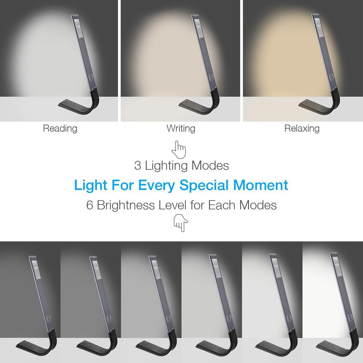 Poweradd Schreibtischlampe beugbar LED Tischleuchte mit dimmbar Touchfeldbedienung