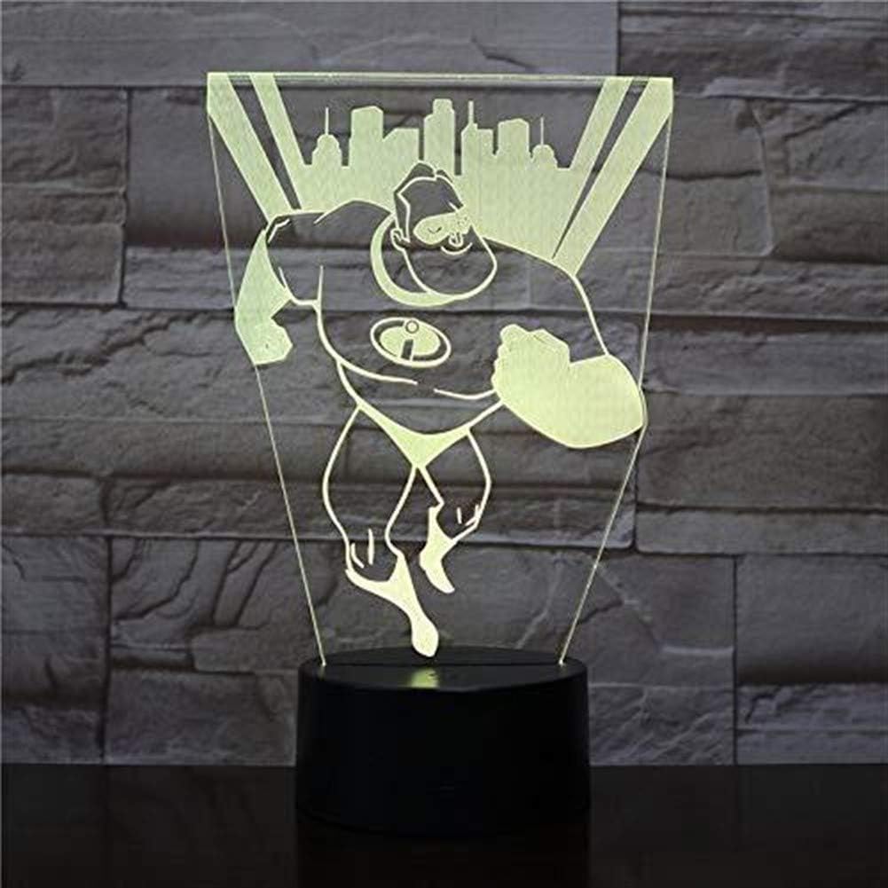 3D Ilusión Noche Negatoscopio Forma De La Lámpara Superhombre, Cambios De Color Visuales Efecto 7 Tridimensionales, Decoración De La Habitación De Luz Ambiente, Luz De Juguete De Regalo