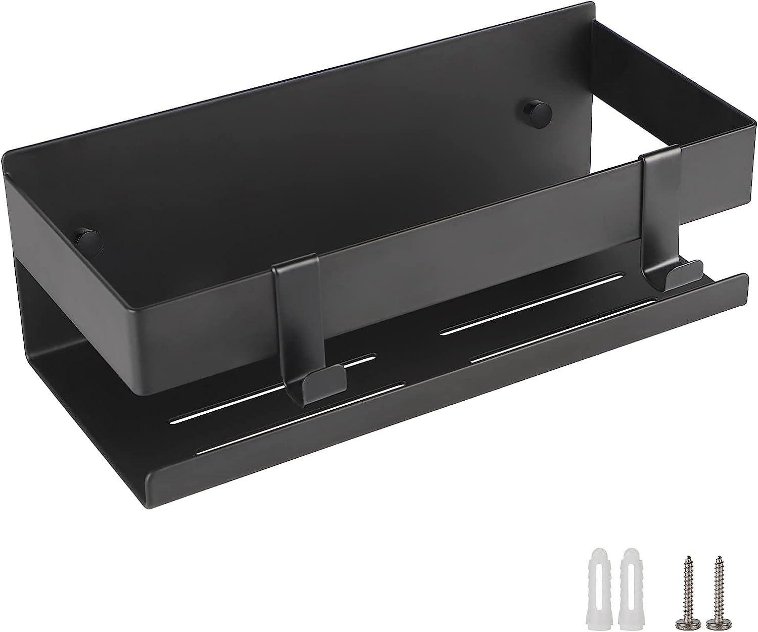 QNIIAED Black Shower Caddy,Bathroom Shelf Wall Mounted SUS 304 Stainless Steel Heavy Duty Shower Shelf With 2 pcs Hooks (8.7 Inch