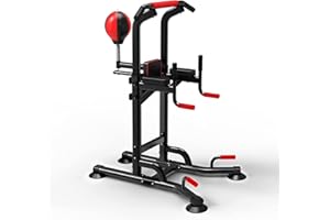 MODERN-DEPO Power Tower Dip Station Pull Up Bar Gym Fitness Workout Exercise Equipment Strength Training with Speed Punching Bag Boxing Ball