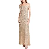 Adrianna Papell Women's Off The Shoulder Crunchy Bead Gown