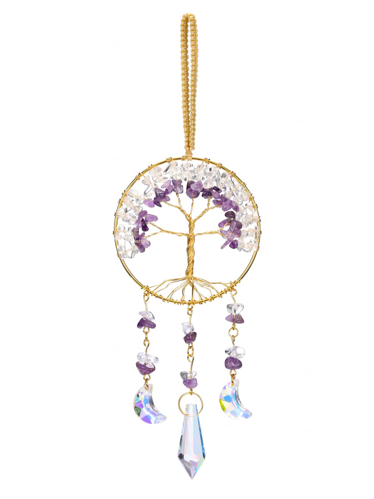 JSDDE Healing Crystal Life Tree Suncatcher Rainbow Makers Glass Amethyst Crystals Sun Catchers Hanging Ornament for Windows Home Garden Decor