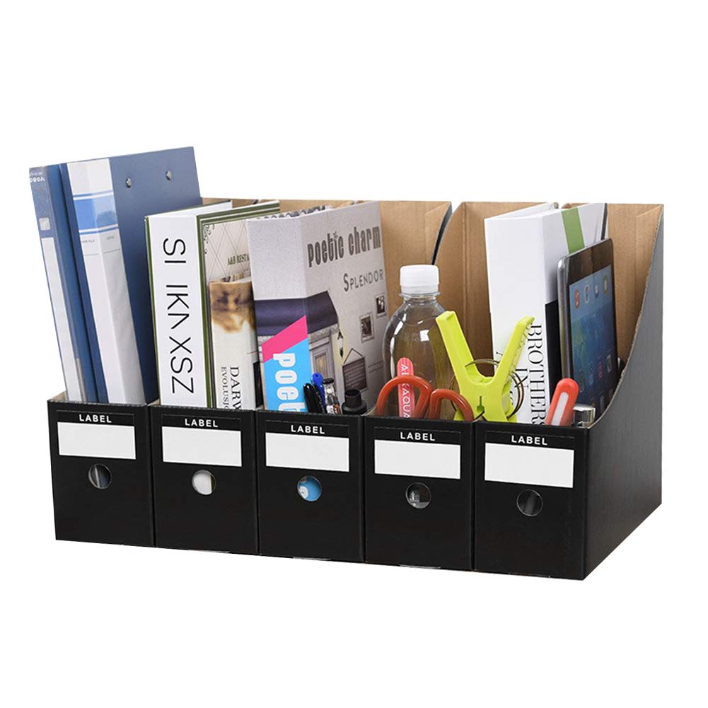 ITODA 5 Pack File Magazine Holder Waterproof Cardboard File Rack Storage Organizer Box Desktop Standing Collector Document File Divider Sorter Shelf Paperwork Organiser for School Office Home Library
