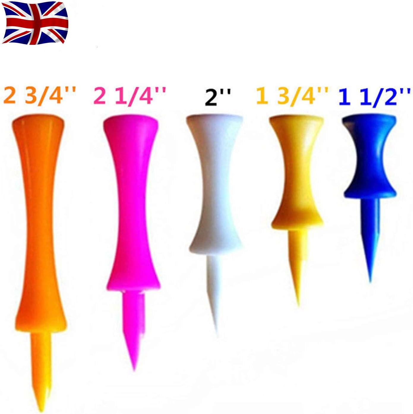 Lily Sport Golf Castle Tees Plastic Step Down Mixed or Same Height Value 100 Pack,Practice Tee 2 3/4, 2 1/4, 2, 1 3/4, 1 1/2 Inch Durable Color Orange Pink Yellow White Blue for men Women Kids