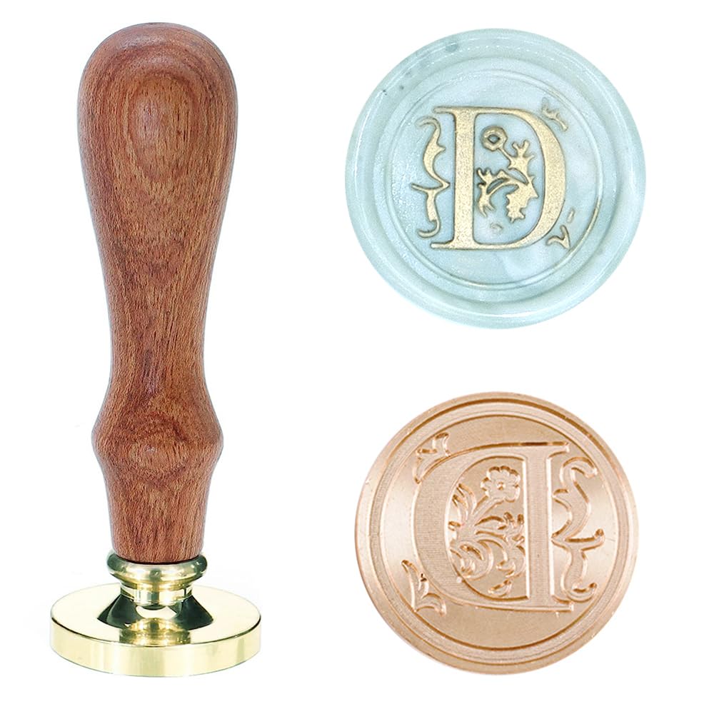 Poemluve Wax Seal Stamp Alphabe Letters D 25mm Initials Vintage Sealing Wax Stamps Brass Head with Removable Wood Handle for Scrapbooking, Wedding Invitation, Gift Wrap, Envelope (Letter D)