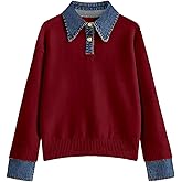 Zucige Womens Denim Lapel Sweater Oversized Long Sleeve Button Down Polo Knit Pullover Sweaters 2025 Fall Outfits