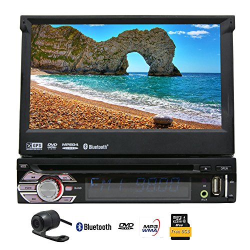 EinCar 7   Touch Screen Car Stereo with GPS Navigation In Dash Bluetooth Single 1 Din DVD CD Receiver AM FM Radio Audio System with Remote Control/8GB Map Card/Backup Camera