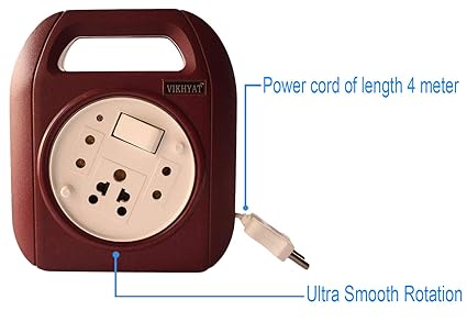 Vikhyat RolexoB0 Extension Board 2 Pin Flex Box with Switch & Indicator Ultra Smooth Rotation(6 Amp.240V AC) with 4 Meter Wire | Only Dust Free Extension Cord