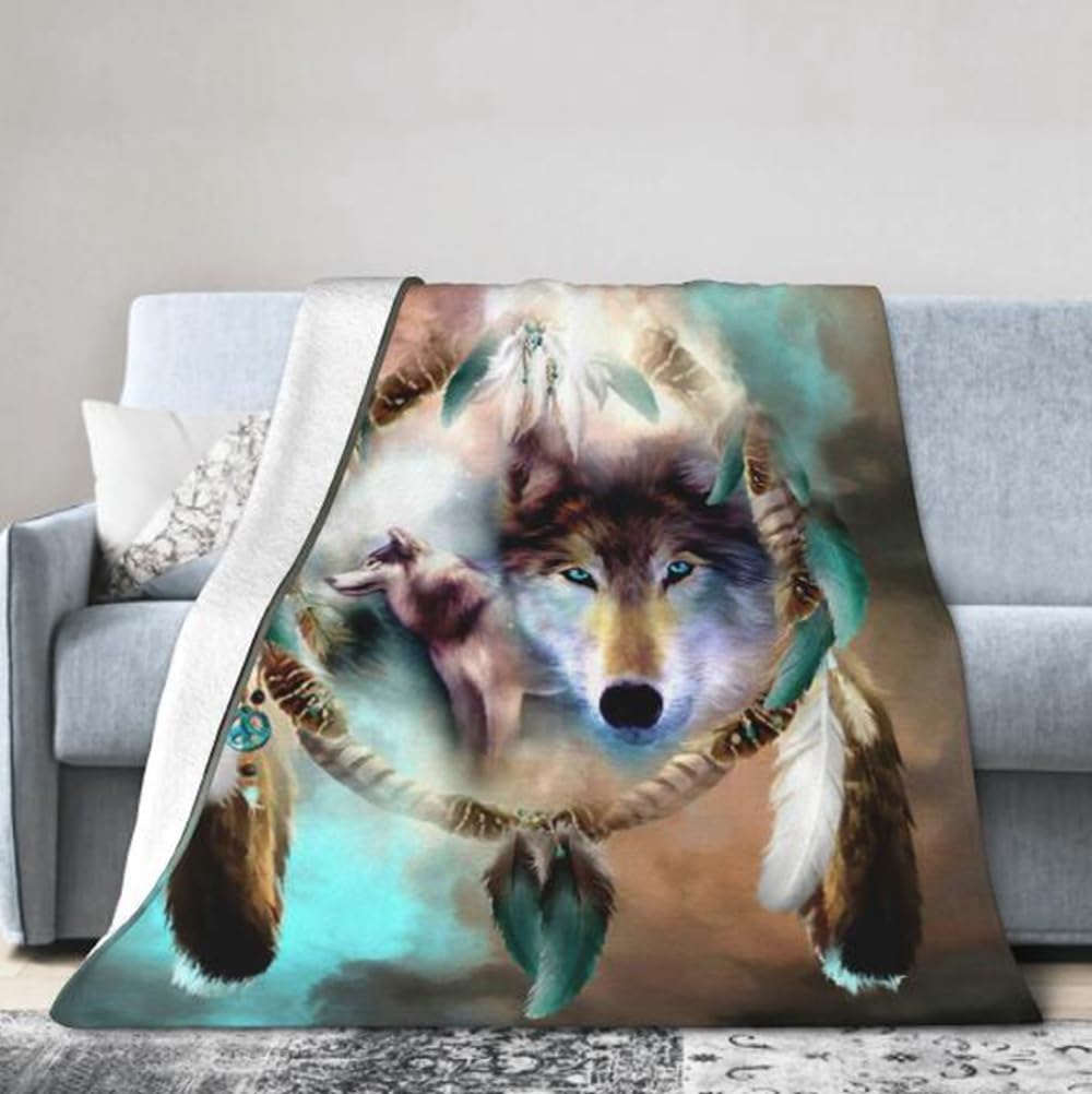 SSTREE Wolf Throw Blanket Soft Plush Bed Throw Fleece Blanket Lightweight Warm Travel Blanket for Couch Sofa Blanket