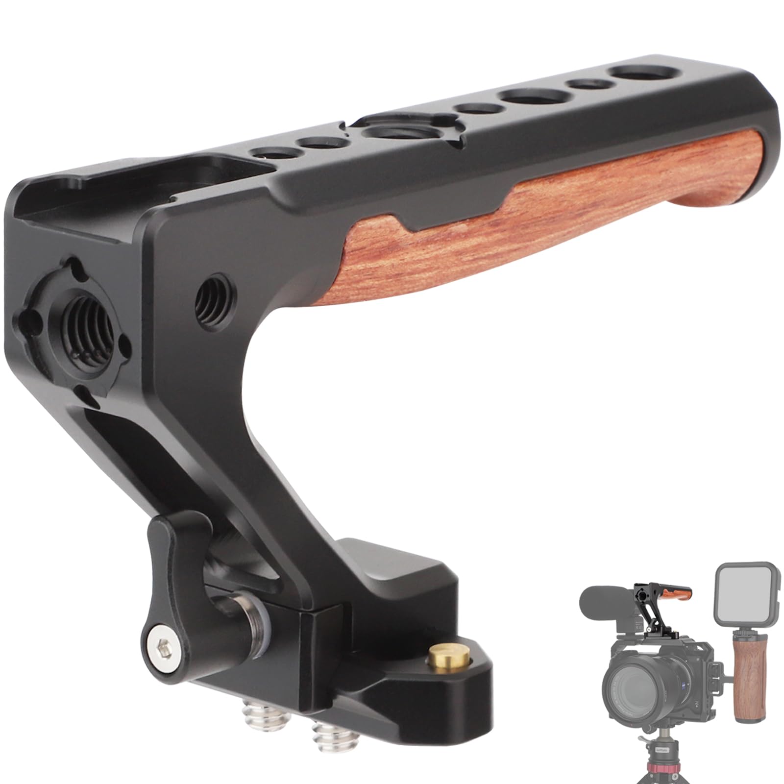 Leftfoto Top Handle Wood & Metal Grip Quick Release Handgrip with NATO Rail Kit,with NATO Clamp Compatible with Camera Cage Video Rig Anti-Off Designed