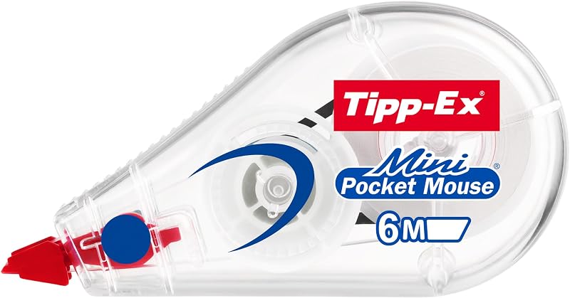 Cinta Correctora Mini Pocket Mouse – Óptimo para Material Escolar - 6 m x 5 mm, Pack de 6, Color Blanco