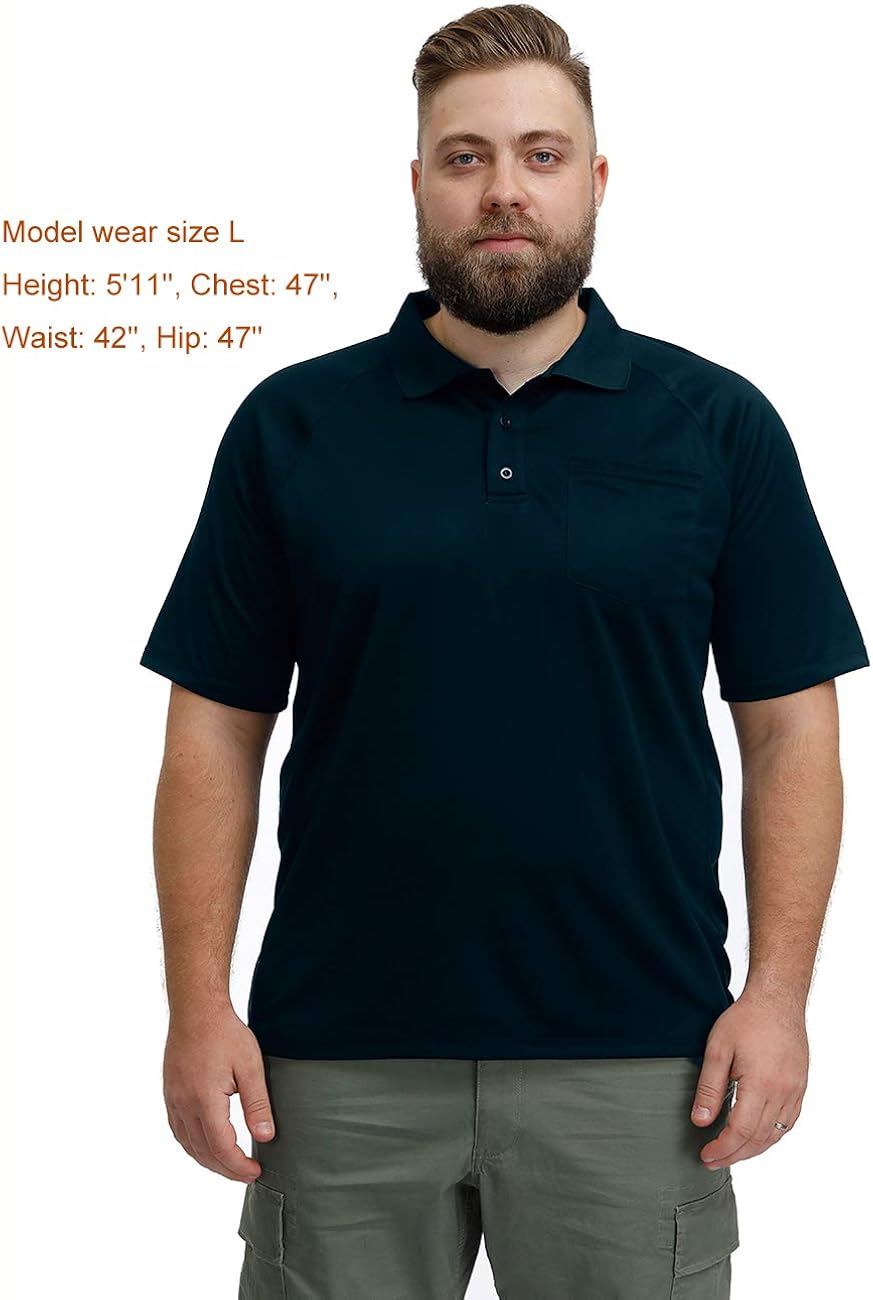Men's Short Sleeve Moisture Wicking Performance Golf Polo Shirt Solid Color with Pocket: Clothing